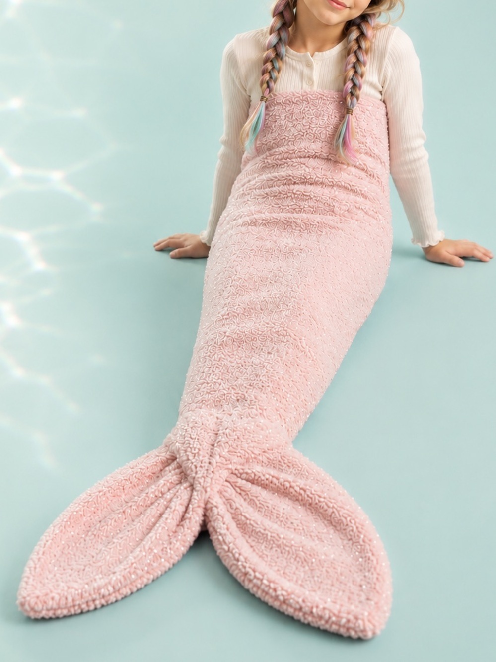 🧜‍♀️ AUTHENTIC KIDS Cozy Warm Pink Silver Detail Girls Mermaid Tail Blanket